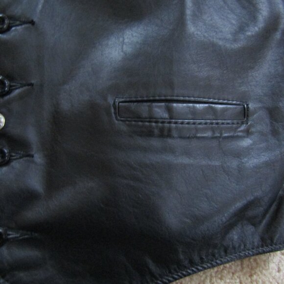 Sears The Leather Shop Vest Mens Size 44 Black Leather Button Chain Vest - Picture 2 of 6